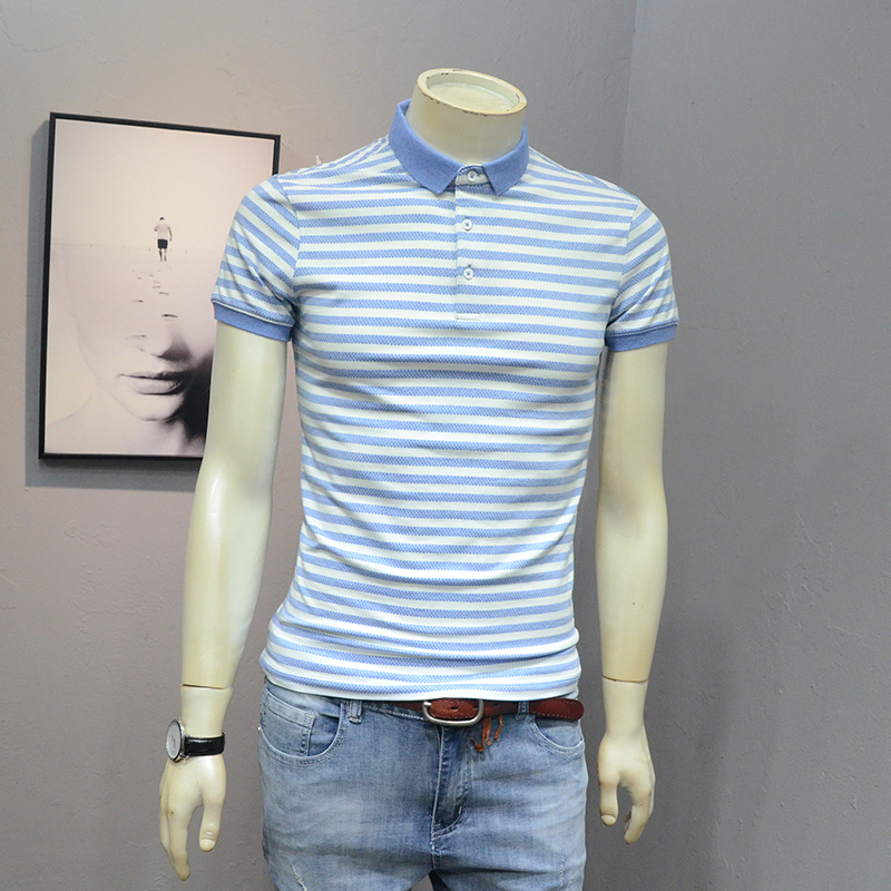 Hồng Kông gió nam xu hướng đẹp trai nhỏ áo POLO tươi ngắn tay mùa hè thường cắt sọc ve áo T-shirt mỏng