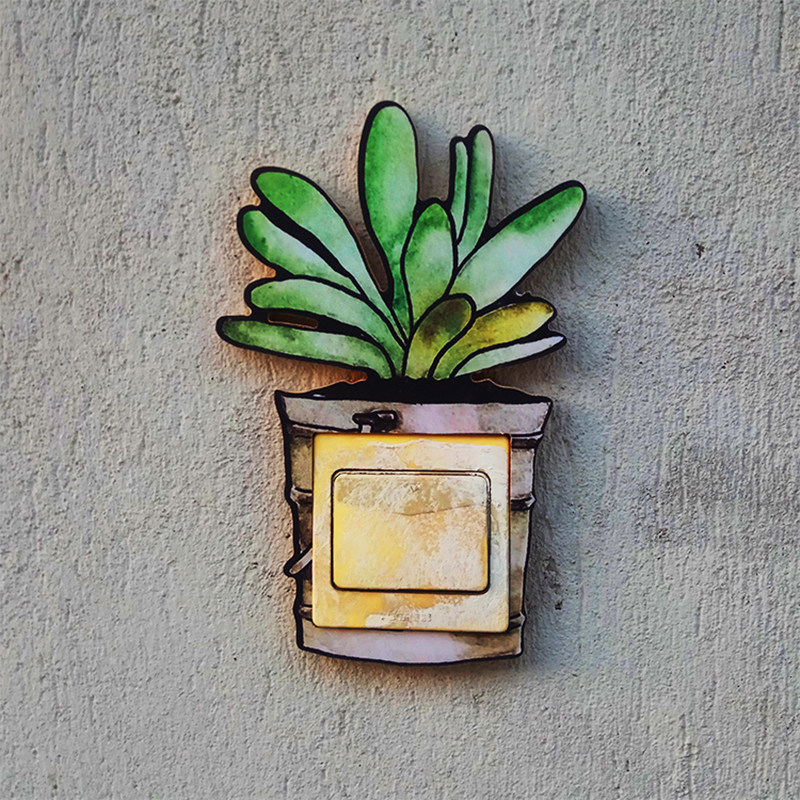 Switch Protective Sheath Wood Switch Patch Wall Patch Nordic Cartoon Potted Room Socket Panel Decoration Switch Sleeve