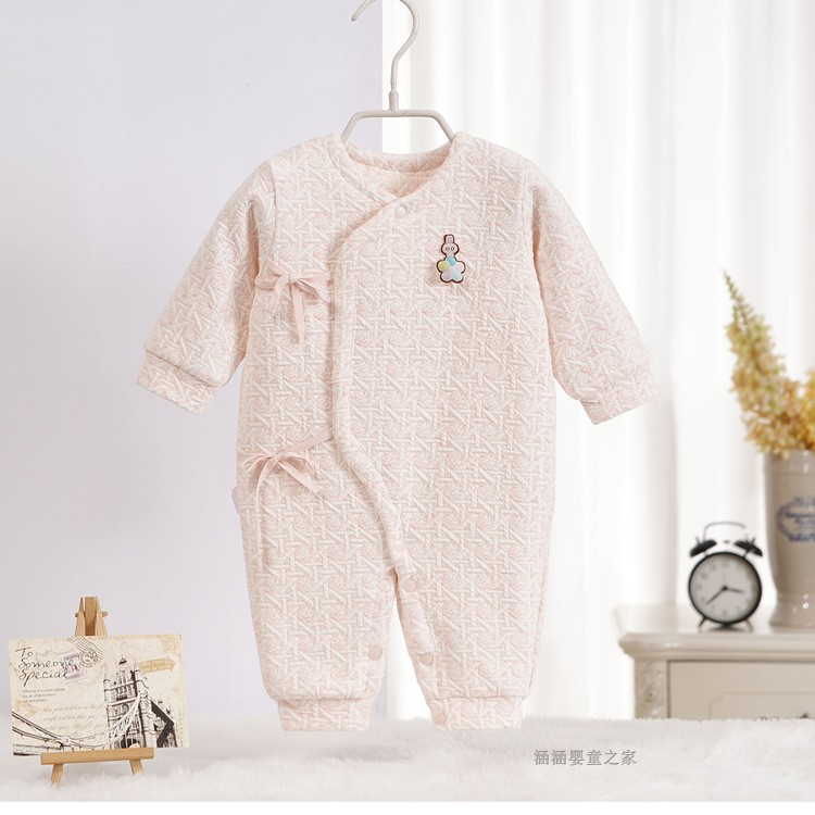 Quần áo sơ sinh cotton ấm cho bé tu sĩ phù hợp với jumpsuit 0-3 tháng áo choàng cotton mùa thu đông bộ body suit