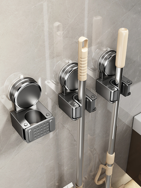 Youqin Mop Wall-Mounted Clip, No-Drill Strong Suction Cup Hook, Broom Holder, Balcony Bathroom Storage Rack