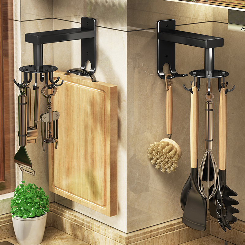 Kitchen wall-mounted spatula spoon rack Kitchenware storage rack Punch-free rotating hook Paper towel rack artifact