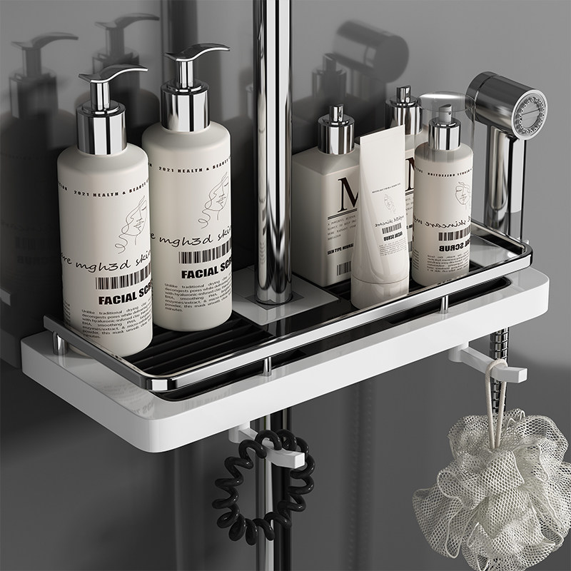 Shower Shelf Free-Punch Toilet Shower Bar Shower Bar Bathroom Set Items Basket Home Shower Room Containing Placement rack-Taobao
