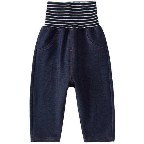 Демисезонные детские штаны подходит для мужчин и женщин, трикотажные джинсы, бандаж пупочный для отдыха, высокая талия, оверсайз