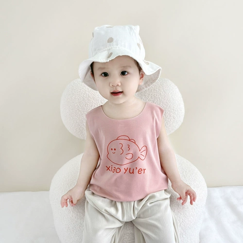 Летний жилет без рукавов подходит для мужчин и женщин для девочек, тонкая мультяшная футболка для раннего возраста, сшит из модала, короткий рукав