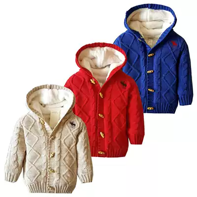 Thick children's thick sweater Boys and girls knitwear plus velvet men and women baby cardigan sweater jacket autumn and winter