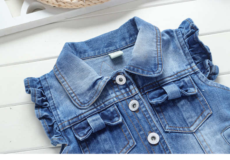 Cô gái vest mùa xuân 2018 con cao bồi vest mùa xuân và mùa thu bunny con vest bé 1 vest vai 2-6 tuổi áo gile màu be