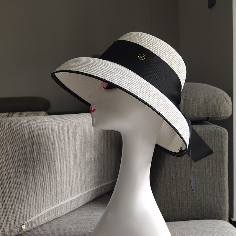 Straw Hat for Women, Summer Wide-Brimmed Sun Protection Hat, Hepburn Style Dome Lampshade Hat, Socialite French Bow Beach Vacation Hat