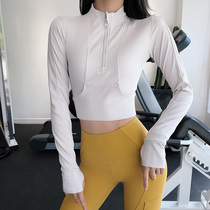 annerun Fitness Clothing Womens Tight Stand Collar Quick Dry T-shirt Slim Skinny Sports Jacket Autumn Winter Yoga Top