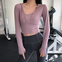 annerun hooded sports coat womens tight sexy yoga dress quick-drying T-shirt autumn winter belly long sleeve fitness clothes