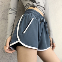  annerun sports shorts womens anti-walking loose gym running wear quick-drying fake two-piece yoga shorts
