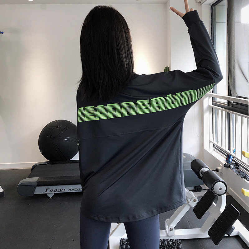 annerun fitness clothes women's loose running blouse quick-drying clothes Gym sports T-shirt net red long-sleeved yoga suit