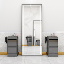 Stainless steel single-sided mirror table barber shop mirror hair salon special network red with lamp landing dyeing hot area hairdressing mirror wall