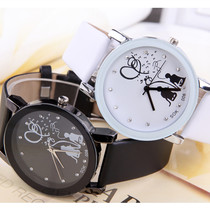 Korean version of the trend watch female student white belt student couple watch a pair of male student watch Simple black quartz watch