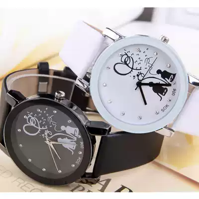 Korean version of the trend watch female student white belt student couple watch a pair of male student watch simple black quartz watch
