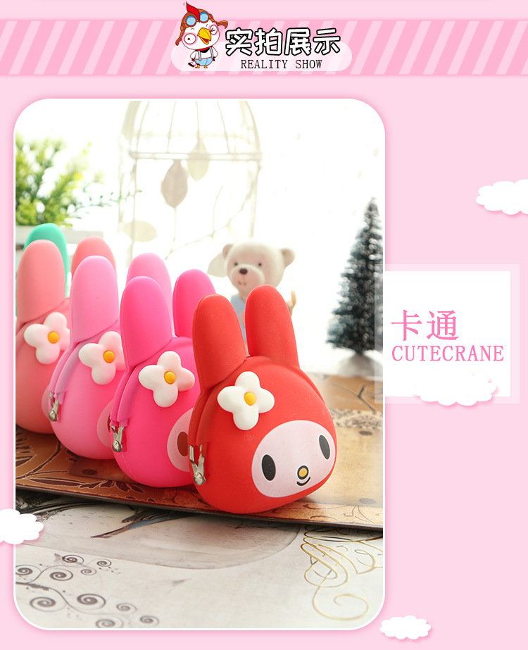 Long Ear Rabbit Cartoon Coin Purse Nữ Silicone Dễ thương Jelly Pack Kẹo Màu Coin Túi tai nghe Lưu trữ sáng tạo ví đứng nam