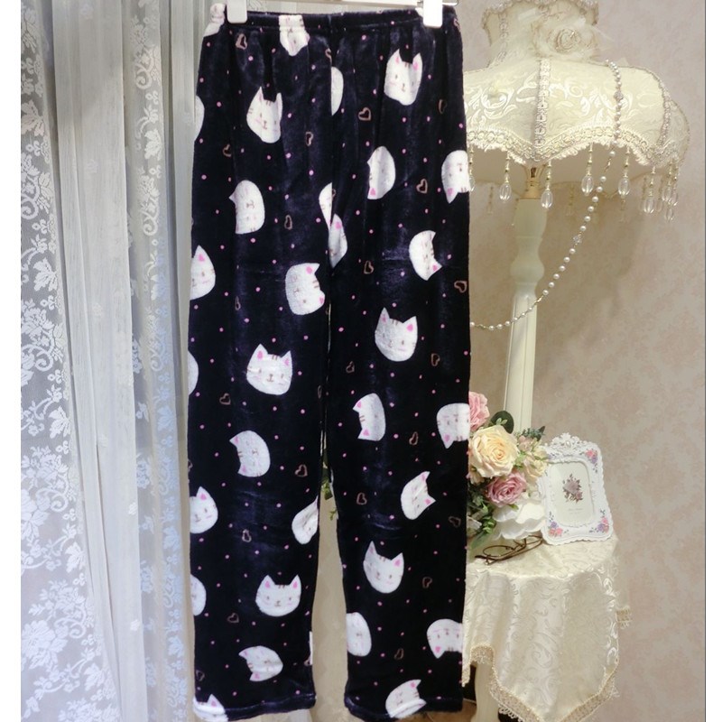 Mùa đông quần flannel pyjama nam và nữ dày ấm san hô lông cừu nhỏ tươi lỏng lẻo ngọt ngào lười nhà quần phụ nữ quần túi hộp nam