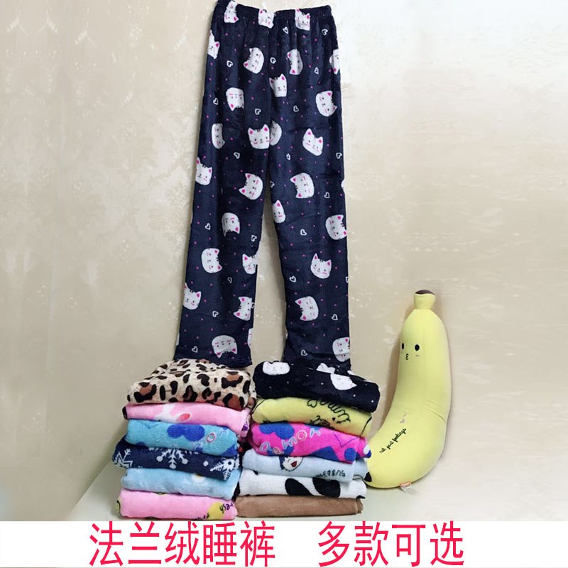 Mùa đông quần flannel pyjama nam và nữ dày ấm san hô lông cừu nhỏ tươi lỏng lẻo ngọt ngào lười nhà quần phụ nữ quần túi hộp nam