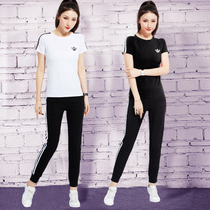 Sports suit womens 2021 summer short-sleeved T-shirt trousers Running leisure two-piece set yoga fitness suit Sports suit