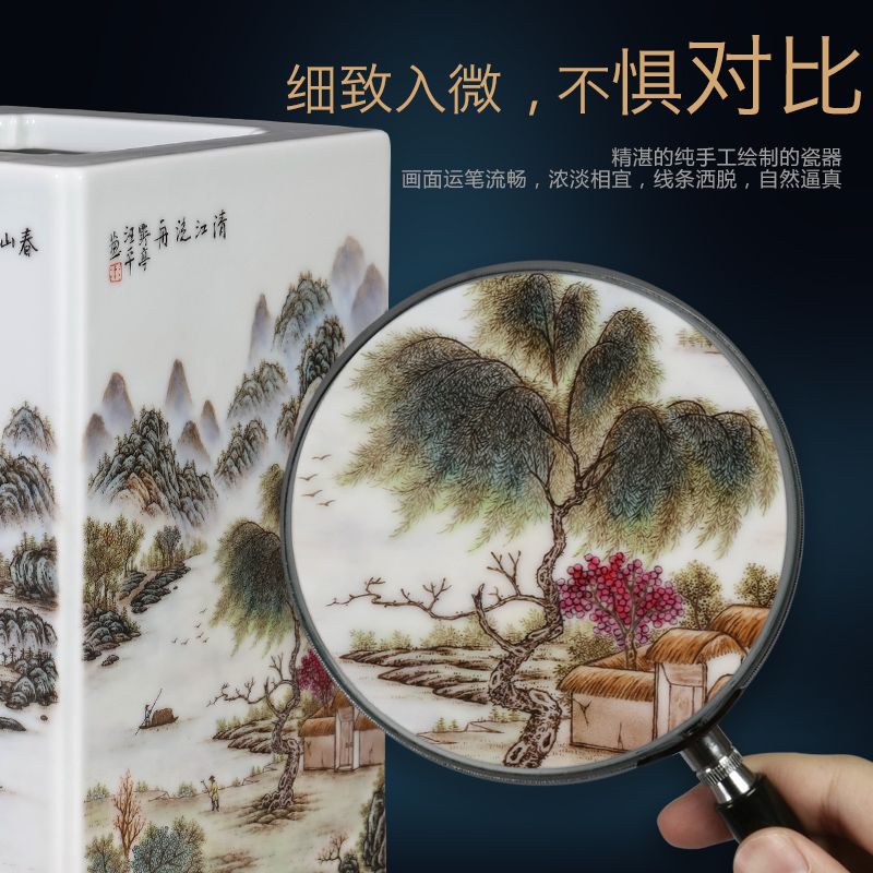 Imitation of jingdezhen ceramics powder enamel handpainted landscape with Chinese style living room TV cabinet decoration porch furnishing articles