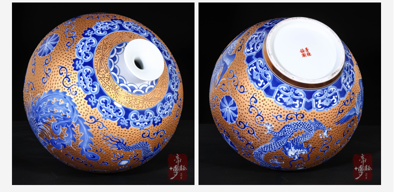 Jingdezhen blue and white in extremely good fortune ceramic hand - made gold pomegranate bottles of Chinese style living room porch antique decorative furnishing articles