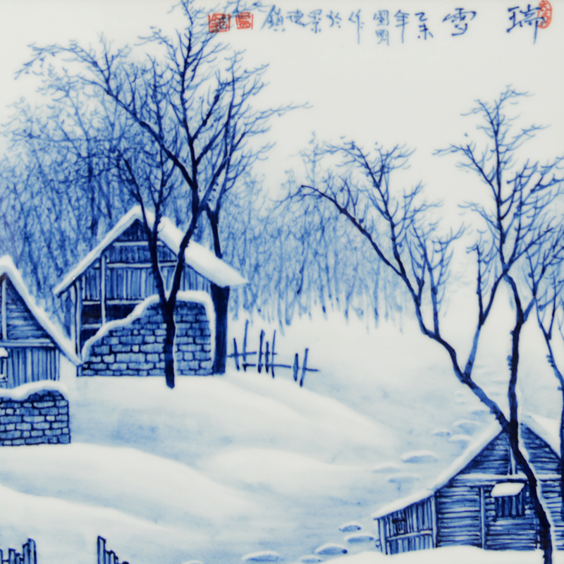Jingdezhen ceramics hand - made snow snow of blue and white porcelain porcelain masterpieces by famous writers partition the painter in the sitting room the process