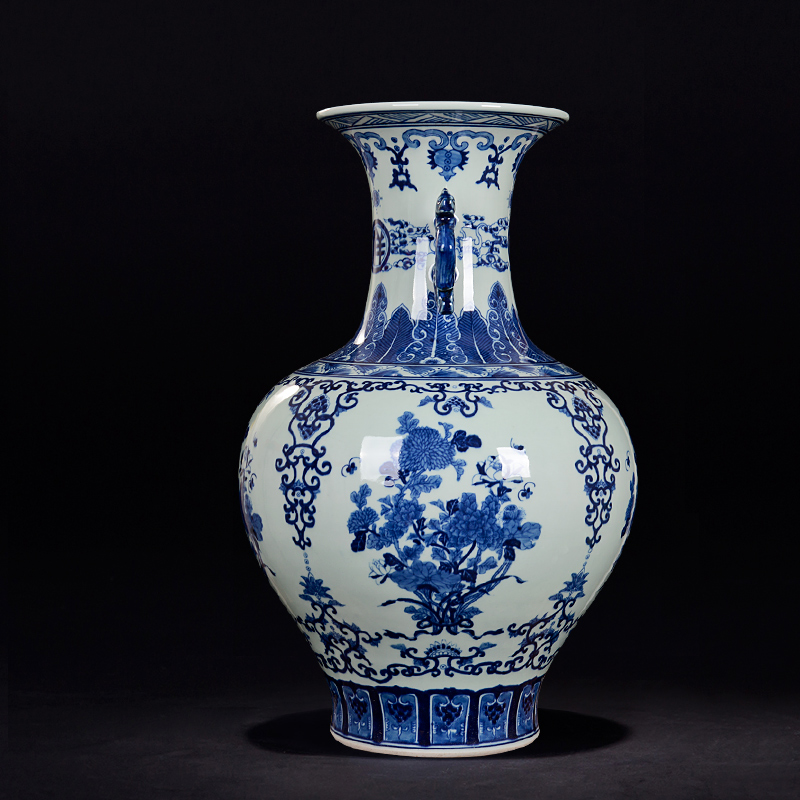 Antique hand - made ears design of blue and white porcelain of jingdezhen ceramics vase flowers sitting room adornment is placed the process