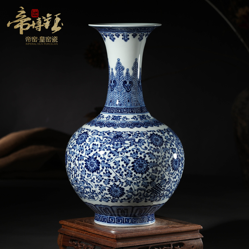 Jingdezhen ceramics vase furnishing articles antique hand - made of blue and white porcelain bottle of blue flower arrangement sitting room adornment gift porcelain