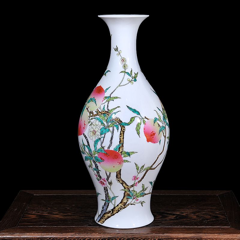 Jingdezhen ceramic crafts antique hand - made pastel peach olive vase vase home furnishing articles in the living room
