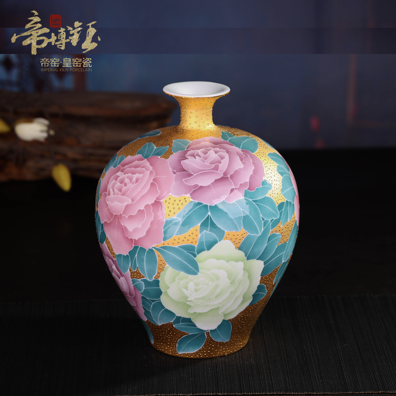 Jingdezhen ceramic glaze colorful hand - made gold lotus revenue bottle under top - grade handicraft ceramic vases, furnishing articles