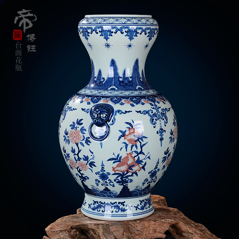 Jingdezhen ceramic vase manual archaize ears of blue and white porcelain vase peach decoration crafts home furnishing articles