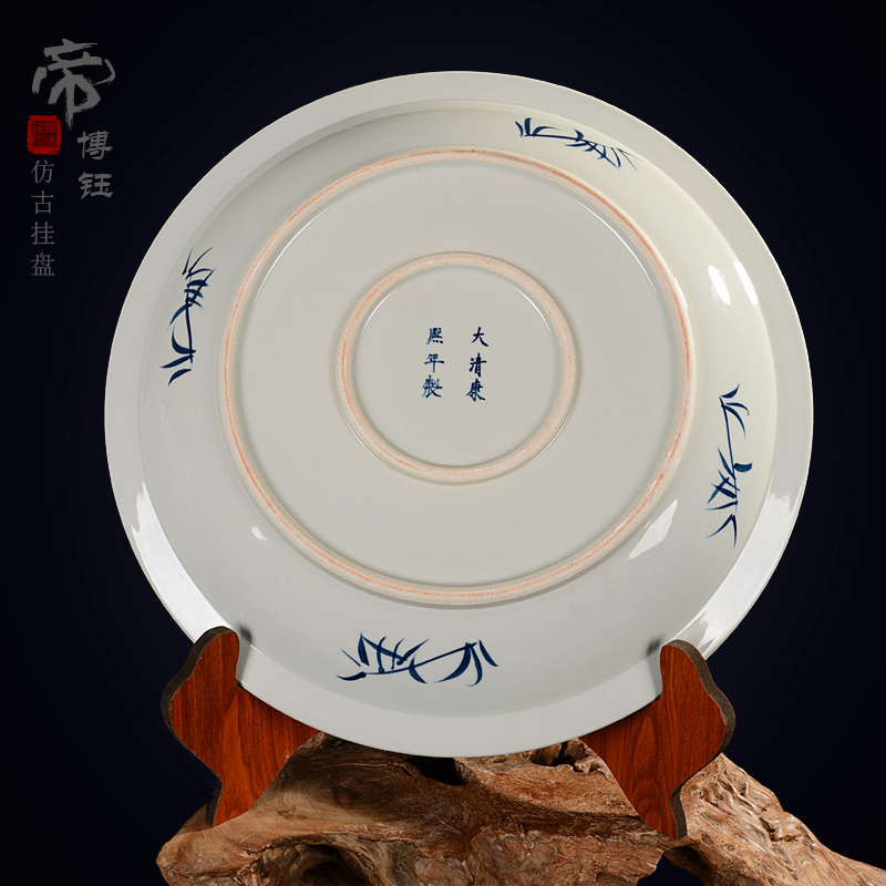 Jingdezhen ceramic decoration plate sit plate hanging dish hand - made antique blue - and - white porcelain handicraft furnishing articles landscape figure landscapes