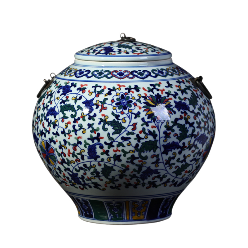 Blue and white porcelain of jingdezhen ceramic vase furnishing articles manual cover pot sitting room adornment style storage tank