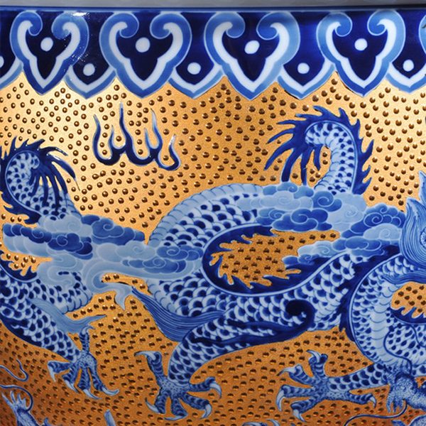 Jingdezhen ceramics high - end antique hand - made with household act the role ofing is tasted furnishing articles Jin Jiulong cylinder vase TV ark, adornment