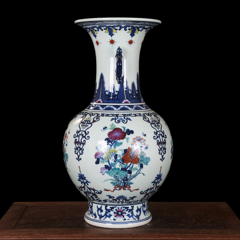 Jingdezhen ceramics high - end antique color blue and white peony bucket vase household adornment mei bottle process sitting room furnishing articles