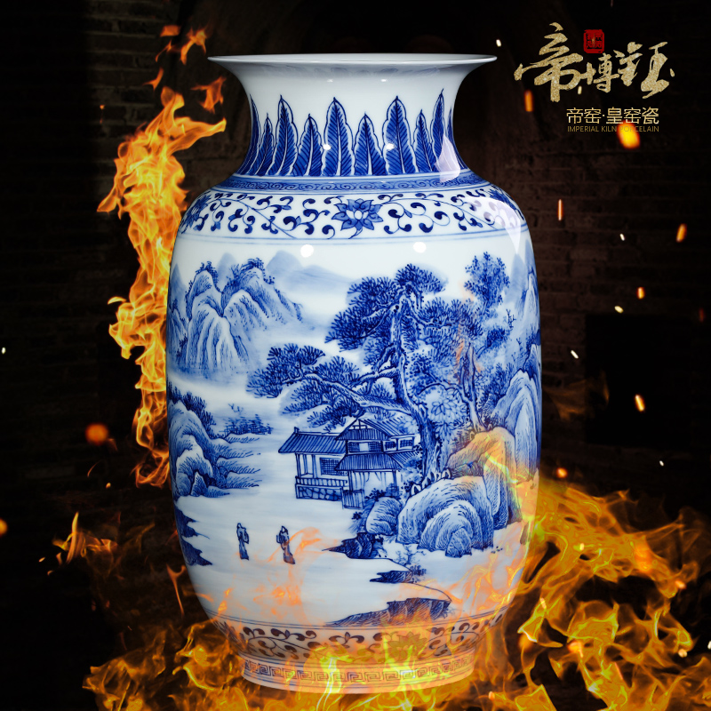 The Master of jingdezhen ceramic hand - made scenery of blue and white porcelain vases, flower arranging furnishing articles of Chinese style porch sitting room adornment ornament