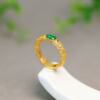 Ice-filled green Burmese natural A-grade gourd ring