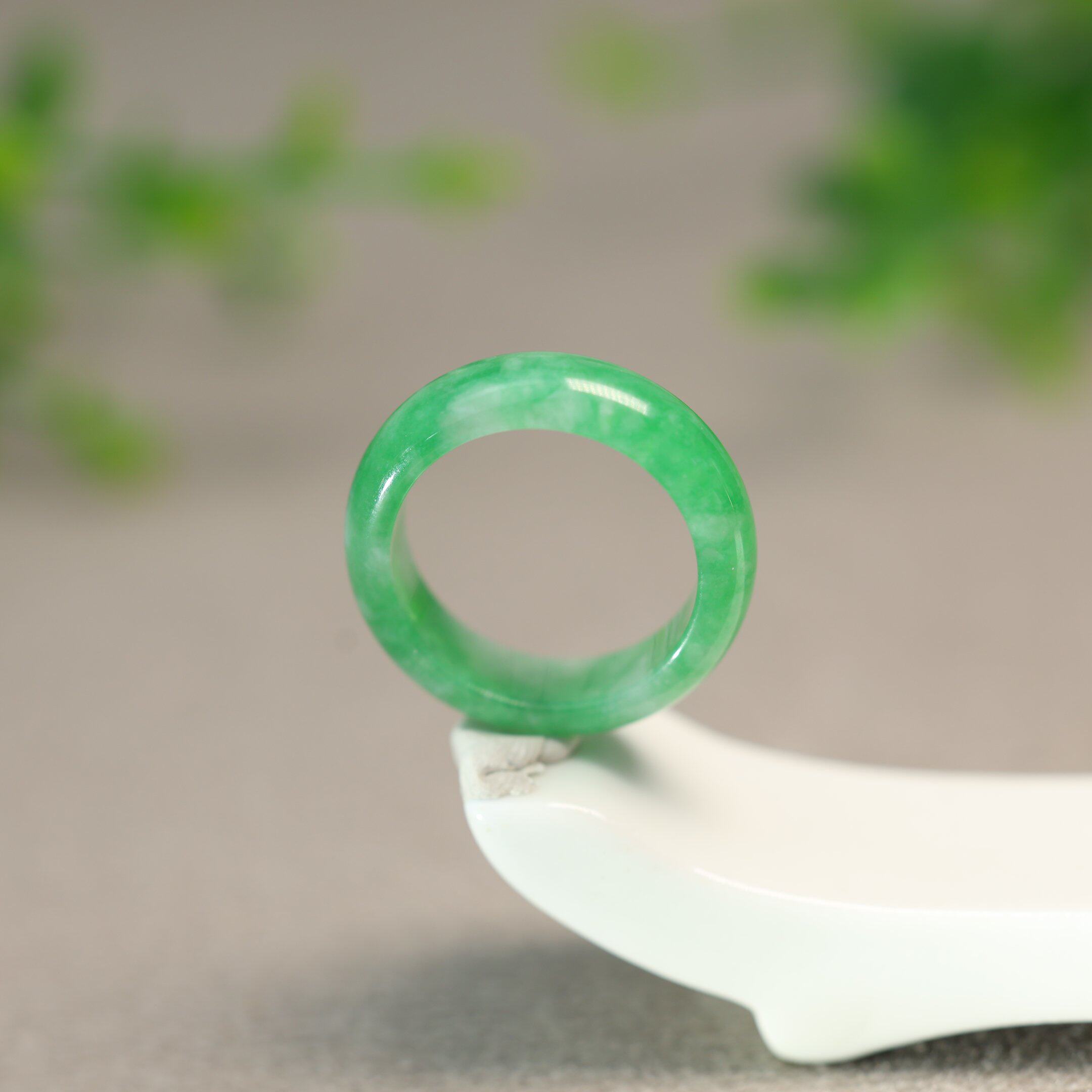 Ice waxy sun green Burmese natural grade A jadeite ring