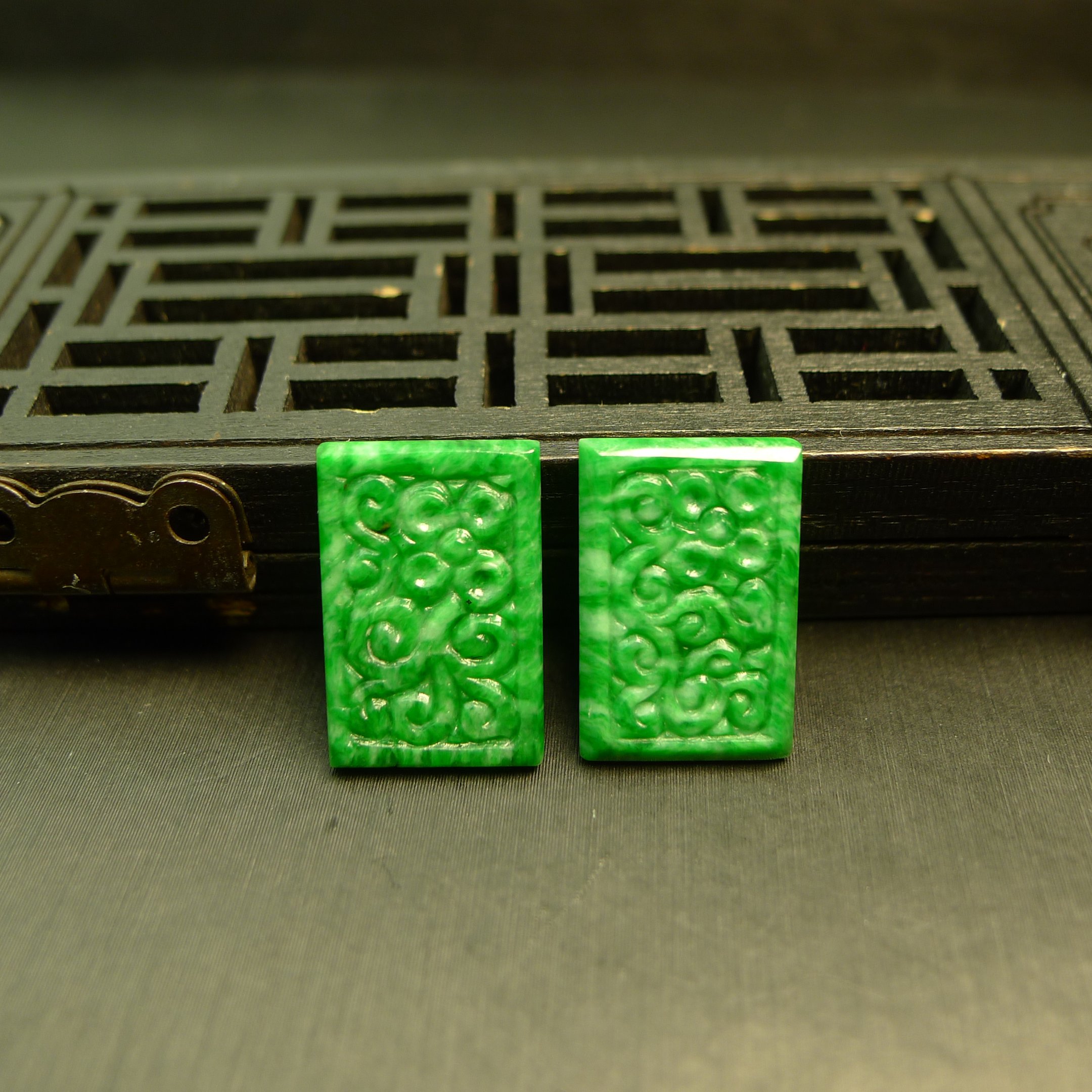 Burmese natural grade A jade carved square ring face