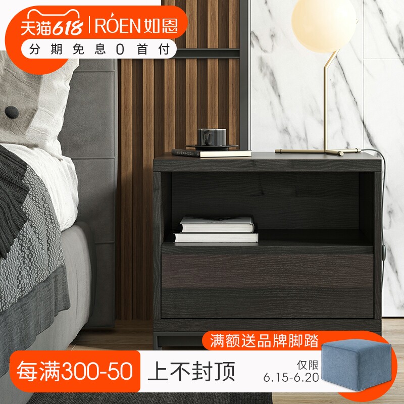 Such As NItalian Modern Pole Minimalist Style Bedroom Bed Head Cabinet Smoked Wood Color Designer Drawer Storage Side Cabinet