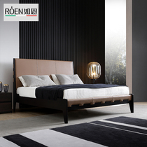 Such as Enimagery Modern Pole minimalist Style Solid Wood Bed Genuine Leather Bed Designer Style High Backrest Double Bed 1 8m