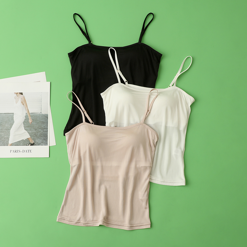 Fixed Cup 100% Mulberry Silk Thin Style No Need to Wear Underwear Bra Integrated Base Layer Camisole Summer Women's Silk Fixed Cup 100% Mulberry Silk Thin Style No Need to Wear Underwear Bra Integrated Base Layer Camisole Summer Women's Silk
