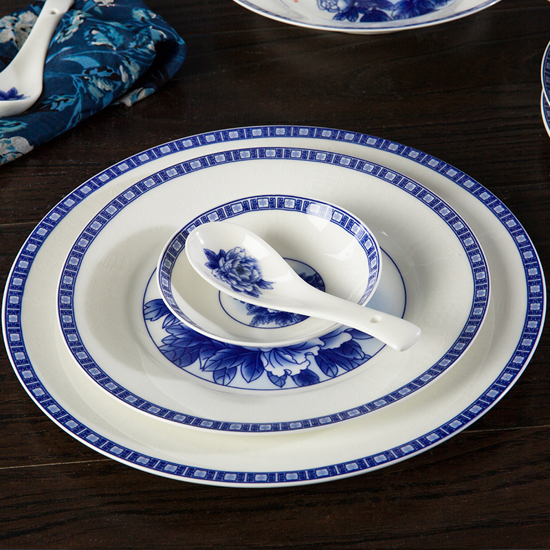 Use of household custom logo dishes dish suit household utensils custom retro dishes ceramic Bowl of blue and white porcelain glaze