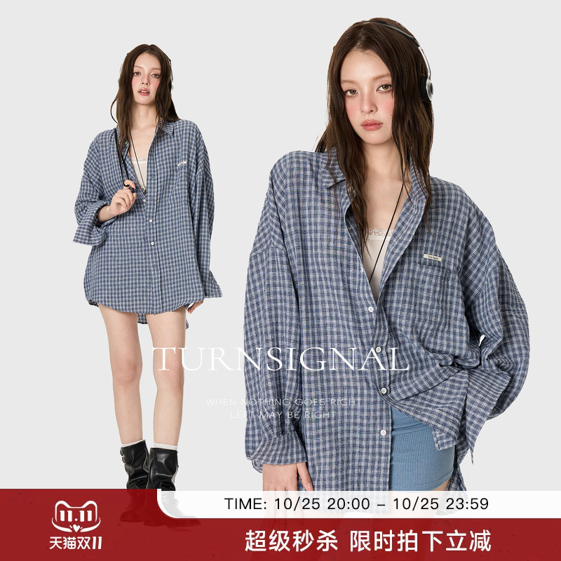 Turn Signal Trendy Striped Plaid Shirt for Women, Spring and Autumn Casual Loose Plaid Shirt Jacket Top Turn Signal Trendy Striped Plaid Shirt for Women, Spring and Autumn Casual Loose Plaid Shirt Jacket Top