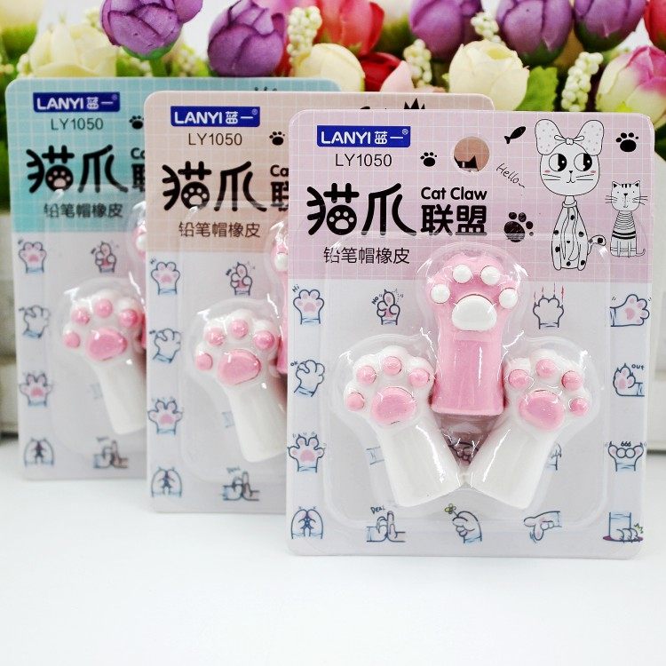 Creative cartoon pen cap eraser pupils school supplies stationery cute paw eraser children stationery gift