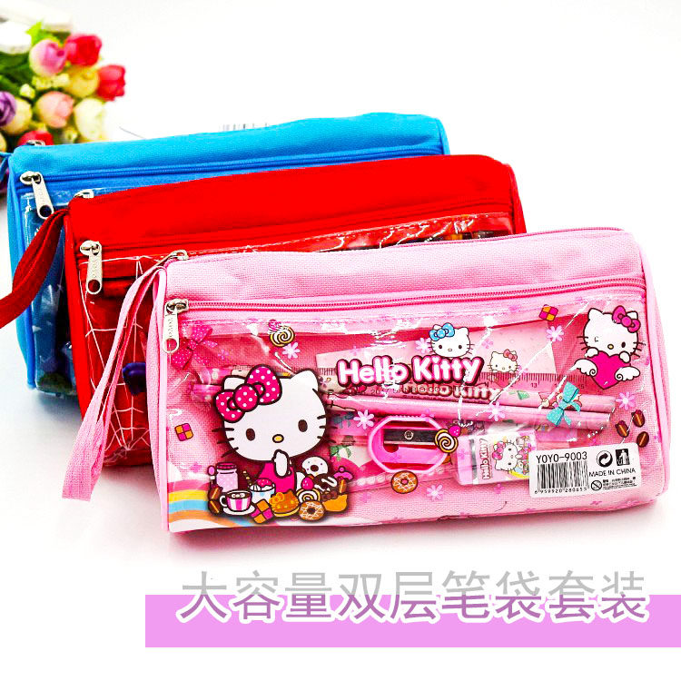 Primary School Children Birthday Gift Double pen pouch stationery suit Children's prize Large capacity Pen bag Learning Supplies suit