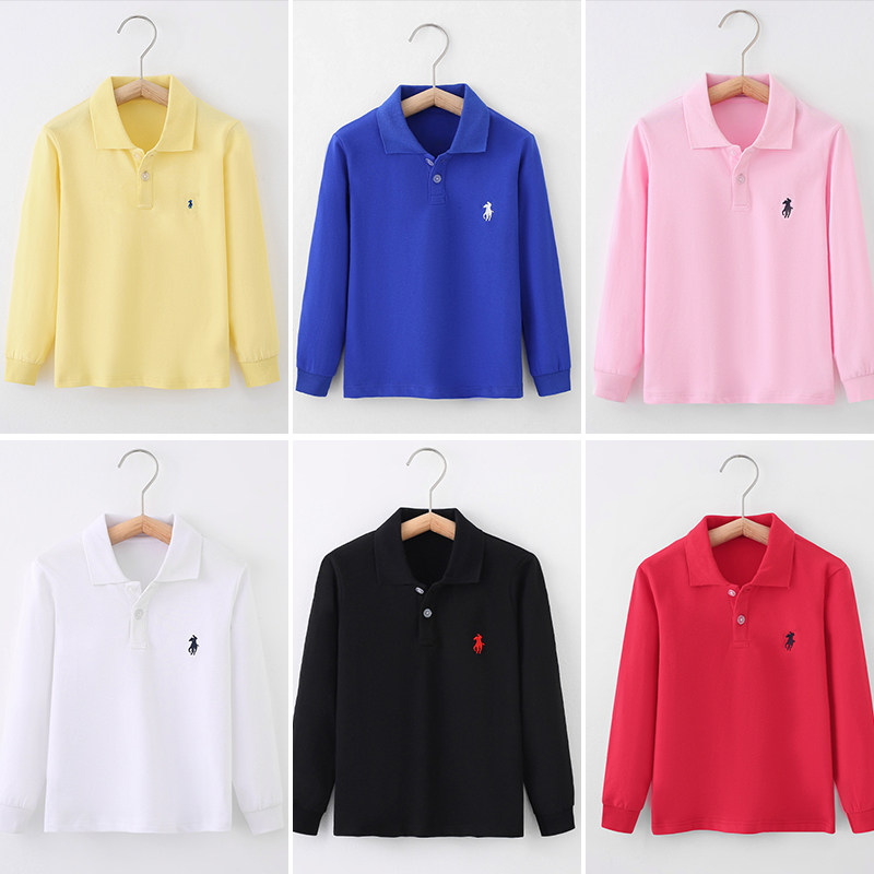 Bala bala children's white long-sleeved middle and big boys pure cotton women's net version spring and autumn bottoming shirt school uniform polo T-shirt