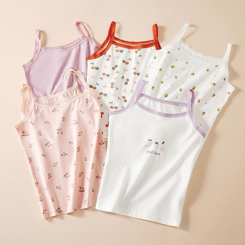 Girls' Pure Cotton Baby Camisole, Girls' Camisole Top for Summer Wear, Antibacterial Baby Cherry A-Class Children's Underwear