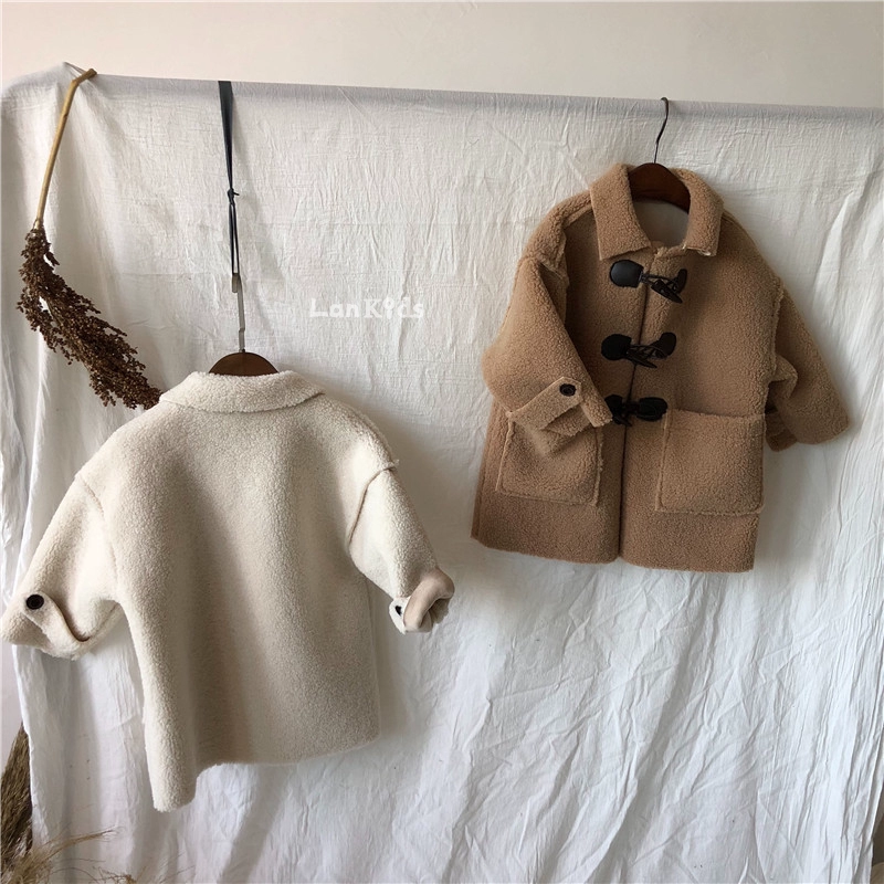 CDG đi kèm với khí chất Hàn Quốc Chàng trai Dongdaemun và áo khoác lông cừu trẻ em lông một sừng khóa áo áo khoác cho be gái 12 tuổi