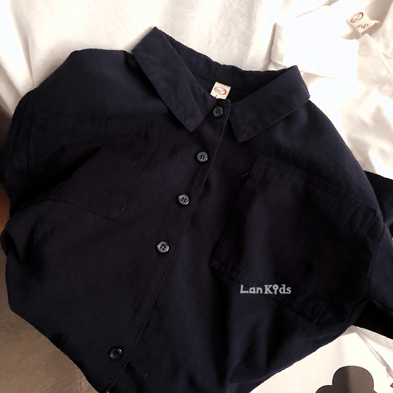 Nên dùng bông mềm để vào! Áo sơ mi cotton cổ điển của trẻ em Hàn Quốc - Áo sơ mi sơ mi dáng váy bé gái 