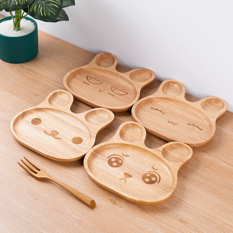 Japanese-Style Children's Dinner Plate, Beech Wood Supplementary Food Plate, Cartoon Rabbit Bread Plate, Wooden Divided Plate, Snack Tray Japanese-Style Children's Dinner Plate, Beech Wood Supplementary Food Plate, Cartoon Rabbit Bread Plate, Wooden Divided Plate, Snack Tray